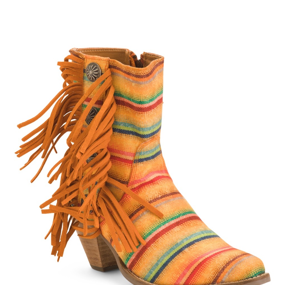 Dingo Multicolor Fringe Leather Chili Pepper Western Ankle Boots